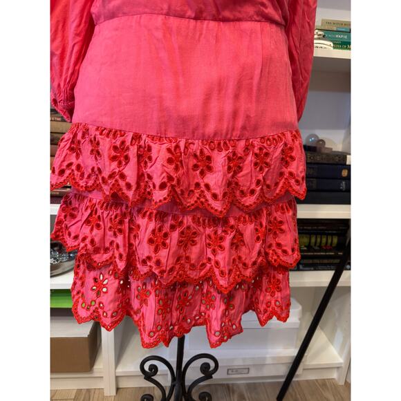 Lovers + Friends Pink Eyelet Ruffle Mini Dress‎ Medium Y2K Coquette Medium - Picture 3 of 9